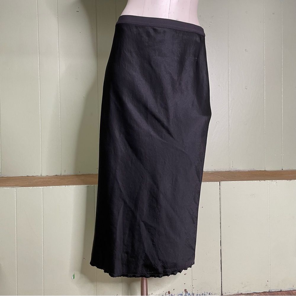 T By Alexander Wang Satin Midi Skirt Black Raw Hem Womens Medium